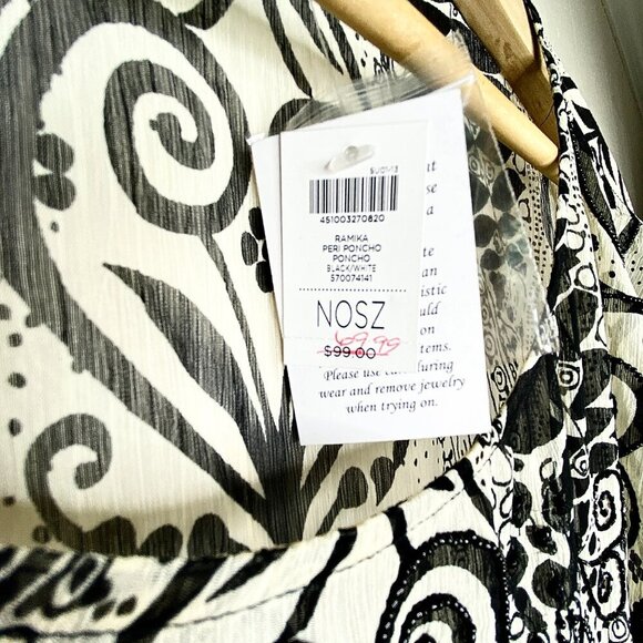 NWT Chico's Ramika Peri Poncho Black White One Size Sheer Beaded Embroidered - Picture 12 of 13